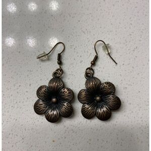 Bronze Tone Flower Dangling Earrings Womens